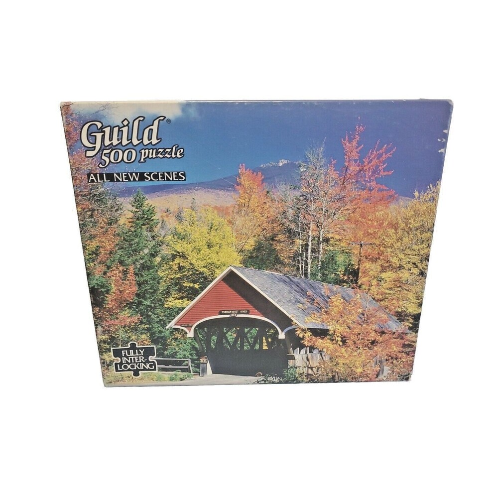 Golden Franconia Bridge Scene Guild 500 piece jigsaw puzzle landscape complete